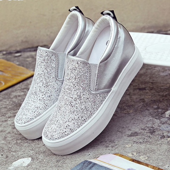 Shoes - Size 7 New Silver Wedge Sneakers